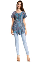 Sakkas Marzia Women's Loose Fit Short Sleeve Casual Tie Dye Batik Blouse Top Tunic tops La Vie Bien Sakkas Marzia Women's Loose Fit Short Sleeve Casual Tie Dye Batik Blouse Top Tunic