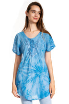 Sakkas Marzia Women's Loose Fit Short Sleeve Casual Tie Dye Batik Blouse Top Tunic tops La Vie Bien Sakkas Marzia Women's Loose Fit Short Sleeve Casual Tie Dye Batik Blouse Top Tunic