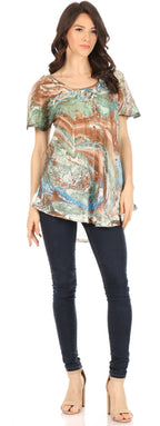 Sakkas Marzia Women's Loose Fit Short Sleeve Casual Tie Dye Batik Blouse Top Tunic tops La Vie Bien Sakkas Marzia Women's Loose Fit Short Sleeve Casual Tie Dye Batik Blouse Top Tunic