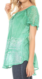 Sakkas Marzia Women's Loose Fit Short Sleeve Casual Tie Dye Batik Blouse Top Tunic tops La Vie Bien Sakkas Marzia Women's Loose Fit Short Sleeve Casual Tie Dye Batik Blouse Top Tunic