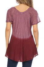 Sakkas Marzia Women's Loose Fit Short Sleeve Casual Tie Dye Batik Blouse Top Tunic tops La Vie Bien Sakkas Marzia Women's Loose Fit Short Sleeve Casual Tie Dye Batik Blouse Top Tunic