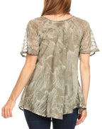 Sakkas Marzia Women's Loose Fit Short Sleeve Casual Tie Dye Batik Blouse Top Tunic tops La Vie Bien Sakkas Marzia Women's Loose Fit Short Sleeve Casual Tie Dye Batik Blouse Top Tunic