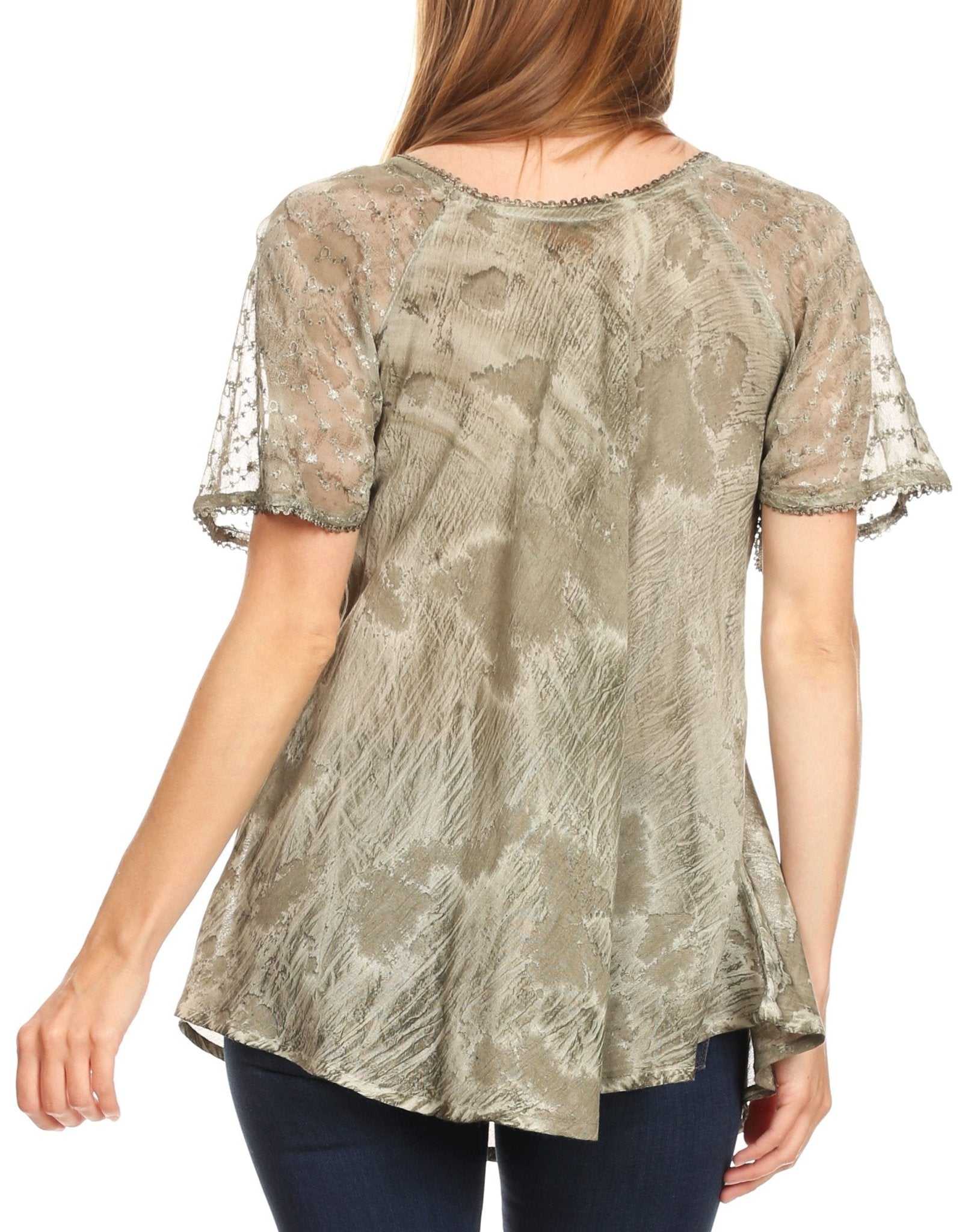 Sakkas Marzia Women's Loose Fit Short Sleeve Casual Tie Dye Batik Blouse Top Tunic tops La Vie Bien Sakkas Marzia Women's Loose Fit Short Sleeve Casual Tie Dye Batik Blouse Top Tunic