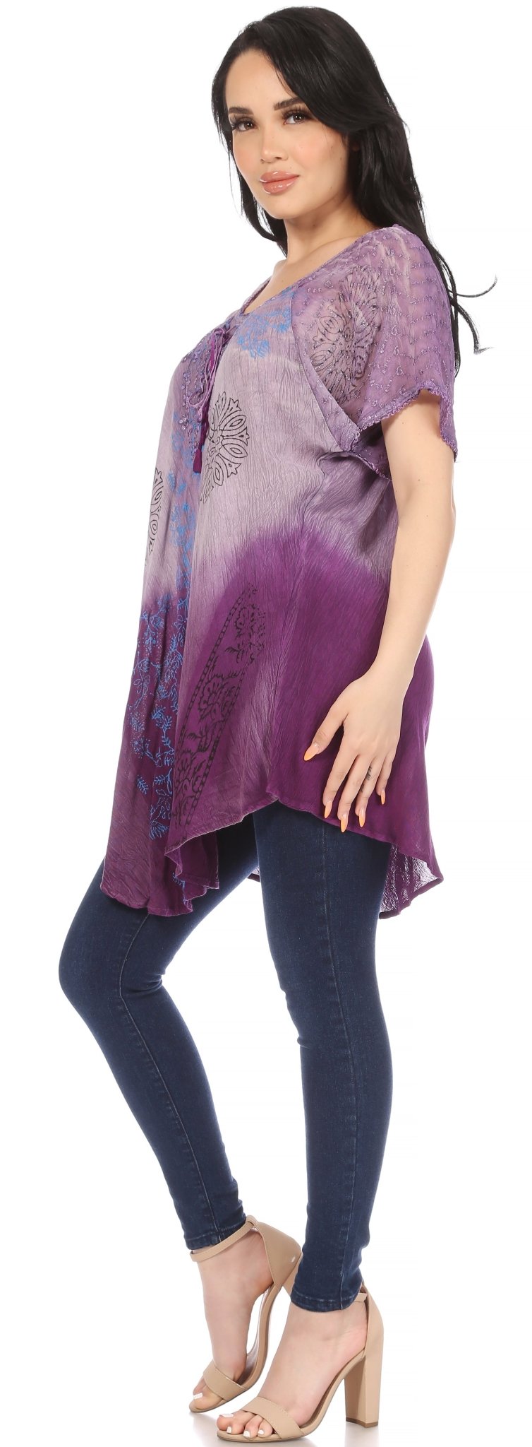 Sakkas Marzia Women's Loose Fit Short Sleeve Casual Tie Dye Batik Blouse Top Tunic tops La Vie Bien Sakkas Marzia Women's Loose Fit Short Sleeve Casual Tie Dye Batik Blouse Top Tunic