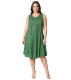 Sakkas Maya Midi Floral Embroidered Sleeveless Button Up Rayon Dress dresses La Vie Bien Sakkas Maya Midi Floral Embroidered Sleeveless Button Up Rayon Dress