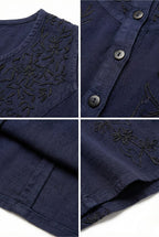 Sakkas Maya Midi Floral Embroidered Sleeveless Button Up Rayon Dress dresses La Vie Bien Sakkas Maya Midi Floral Embroidered Sleeveless Button Up Rayon Dress