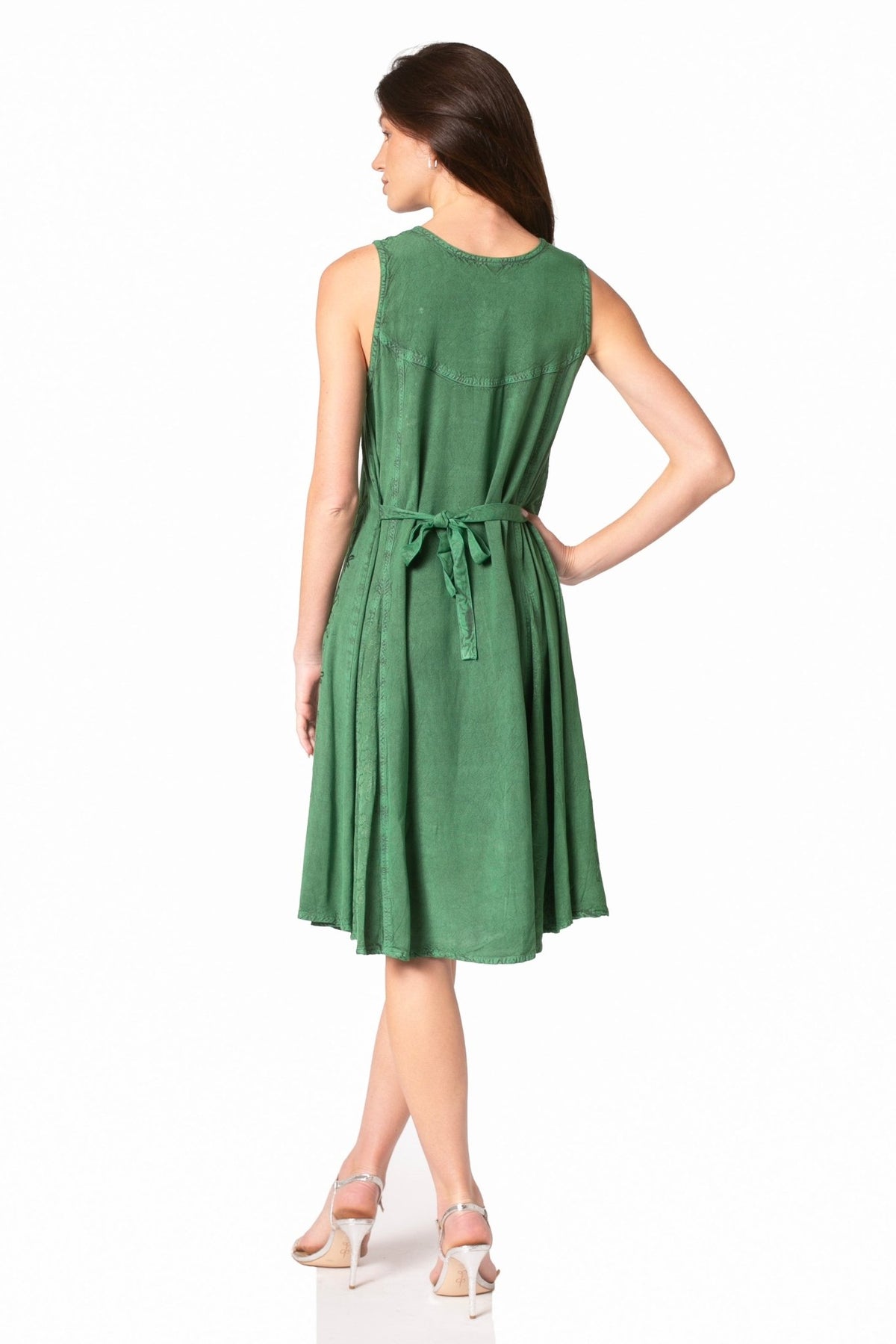 Sakkas Maya Midi Floral Embroidered Sleeveless Button Up Rayon Dress dresses La Vie Bien Sakkas Maya Midi Floral Embroidered Sleeveless Button Up Rayon Dress