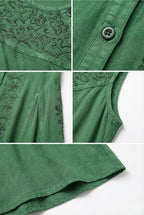 Sakkas Maya Midi Floral Embroidered Sleeveless Button Up Rayon Dress dresses La Vie Bien Sakkas Maya Midi Floral Embroidered Sleeveless Button Up Rayon Dress