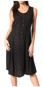 Sakkas Maya Midi Floral Embroidered Sleeveless Button Up Rayon Dress dresses La Vie Bien Sakkas Maya Midi Floral Embroidered Sleeveless Button Up Rayon Dress