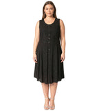 Sakkas Maya Midi Floral Embroidered Sleeveless Button Up Rayon Dress dresses La Vie Bien Sakkas Maya Midi Floral Embroidered Sleeveless Button Up Rayon Dress