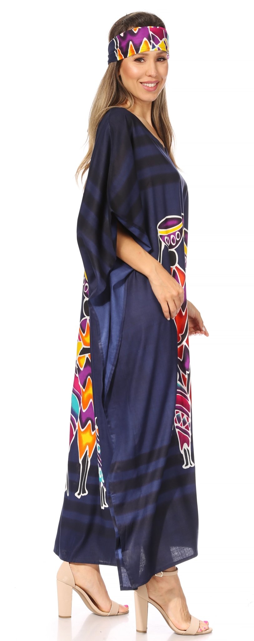 Sakkas Mera Women's Long Loose Short Sleeve Summer Casual Caftan Kaftan Dress - Buy One, Get One 50% Off dresses La Vie Bien Sakkas Mera Women's Long Loose Short Sleeve Summer Casual Caftan Kaftan Dress - Buy One, Get One 50% Off