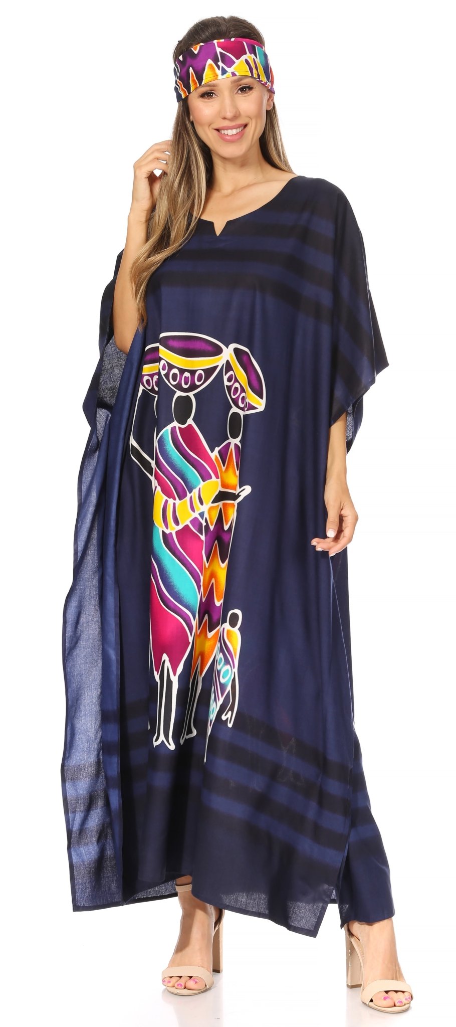 Sakkas Mera Women's Long Loose Short Sleeve Summer Casual Caftan Kaftan Dress - Buy One, Get One 50% Off dresses La Vie Bien Sakkas Mera Women's Long Loose Short Sleeve Summer Casual Caftan Kaftan Dress - Buy One, Get One 50% Off