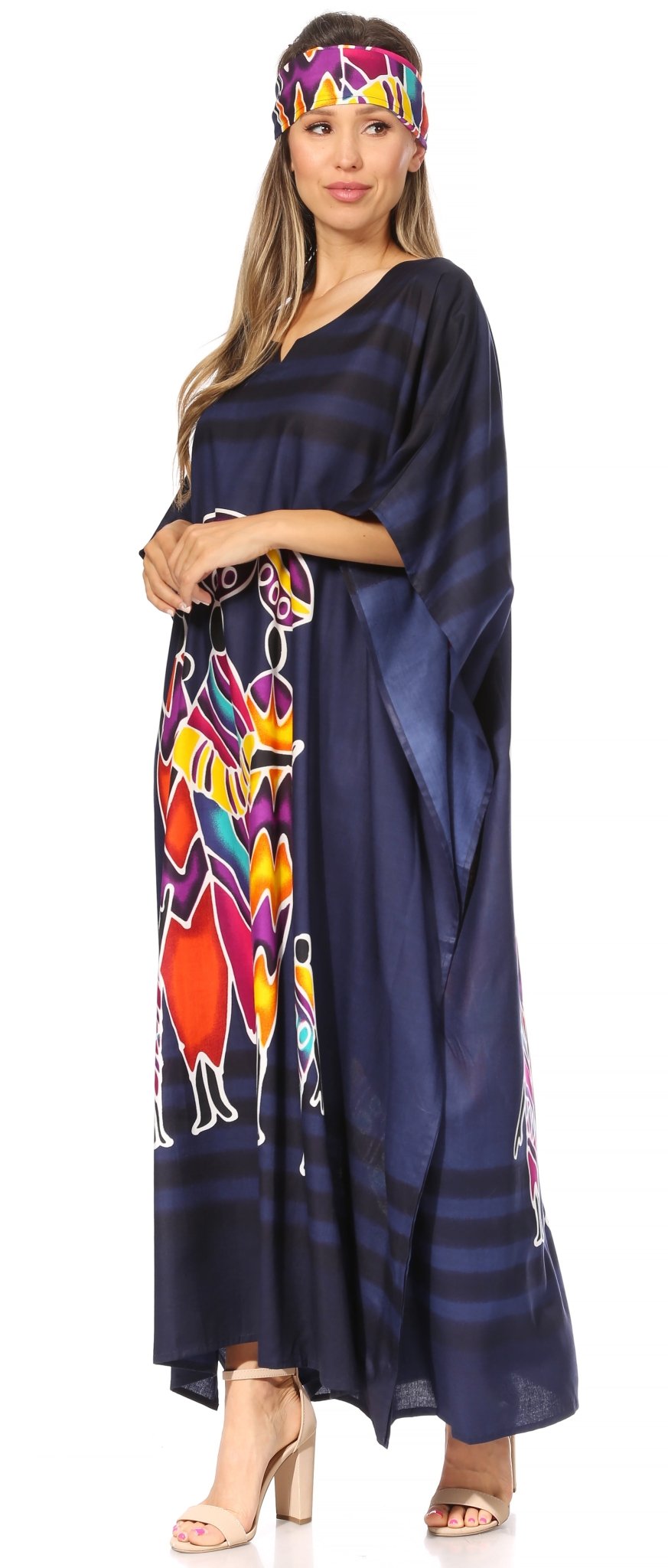 Sakkas Mera Women's Long Loose Short Sleeve Summer Casual Caftan Kaftan Dress - Buy One, Get One 50% Off dresses La Vie Bien Sakkas Mera Women's Long Loose Short Sleeve Summer Casual Caftan Kaftan Dress - Buy One, Get One 50% Off