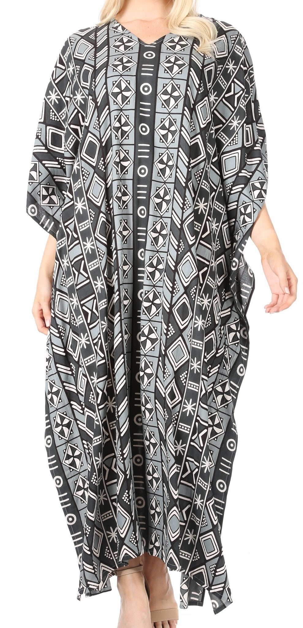 Sakkas Mera Women's Long Loose Short Sleeve Summer Casual Caftan Kaftan Dress - Buy One, Get One 50% Off dresses La Vie Bien Sakkas Mera Women's Long Loose Short Sleeve Summer Casual Caftan Kaftan Dress - Buy One, Get One 50% Off