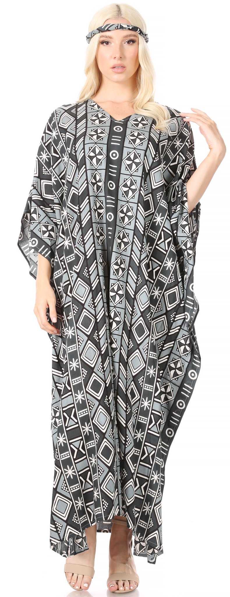 Sakkas Mera Women's Long Loose Short Sleeve Summer Casual Caftan Kaftan Dress - Buy One, Get One 50% Off dresses La Vie Bien Sakkas Mera Women's Long Loose Short Sleeve Summer Casual Caftan Kaftan Dress - Buy One, Get One 50% Off