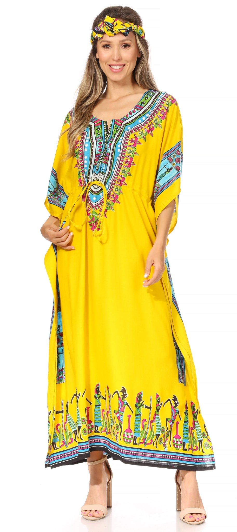Sakkas Mera Women's Long Loose Short Sleeve Summer Casual Caftan Kaftan Dress - Buy One, Get One 50% Off dresses La Vie Bien Sakkas Mera Women's Long Loose Short Sleeve Summer Casual Caftan Kaftan Dress - Buy One, Get One 50% Off