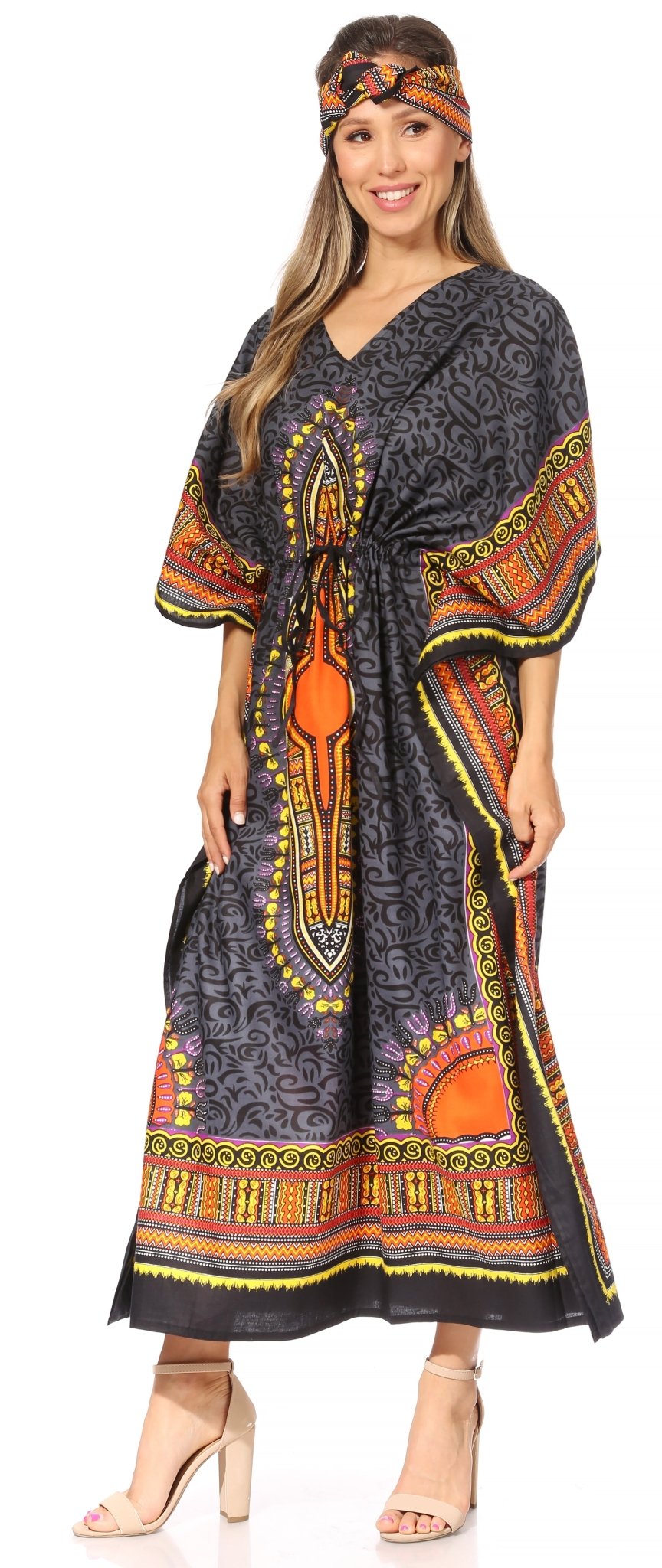 Sakkas Mera Women's Long Loose Short Sleeve Summer Casual Caftan Kaftan Dress - Buy One, Get One 50% Off dresses La Vie Bien Sakkas Mera Women's Long Loose Short Sleeve Summer Casual Caftan Kaftan Dress - Buy One, Get One 50% Off
