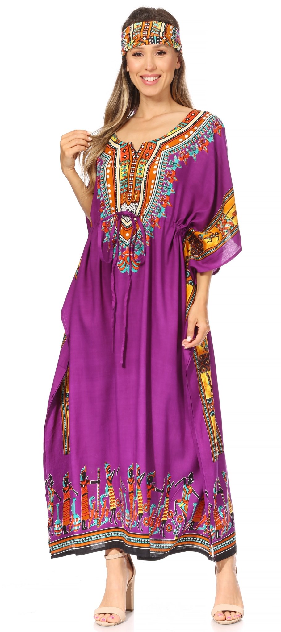 Sakkas Mera Women's Long Loose Short Sleeve Summer Casual Caftan Kaftan Dress - Buy One, Get One 50% Off dresses La Vie Bien Sakkas Mera Women's Long Loose Short Sleeve Summer Casual Caftan Kaftan Dress - Buy One, Get One 50% Off