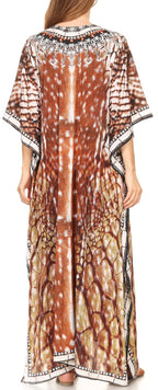 Sakkas Milanna Women's V neck Short Sleeve Vibrant Print Caftan Dress Cover-up dresses La Vie Bien Sakkas Milanna Women's V neck Short Sleeve Vibrant Print Caftan Dress Cover-up
