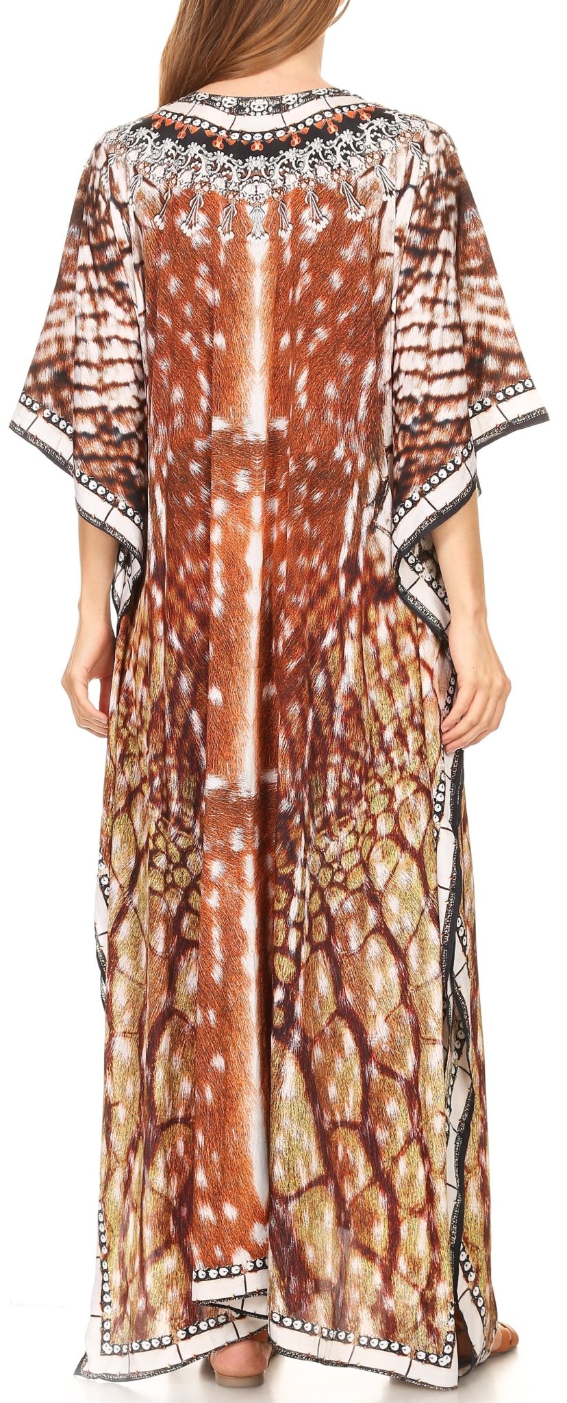 Sakkas Milanna Women's V neck Short Sleeve Vibrant Print Caftan Dress Cover-up dresses La Vie Bien Sakkas Milanna Women's V neck Short Sleeve Vibrant Print Caftan Dress Cover-up