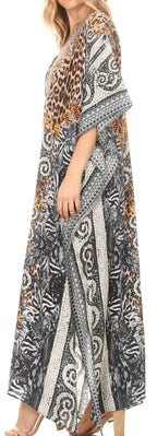 Sakkas Milanna Women's V neck Short Sleeve Vibrant Print Caftan Dress Cover-up dresses La Vie Bien Sakkas Milanna Women's V neck Short Sleeve Vibrant Print Caftan Dress Cover-up