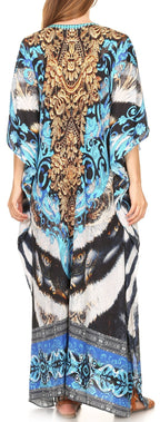 Sakkas Milanna Women's V neck Short Sleeve Vibrant Print Caftan Dress Cover-up dresses La Vie Bien Sakkas Milanna Women's V neck Short Sleeve Vibrant Print Caftan Dress Cover-up
