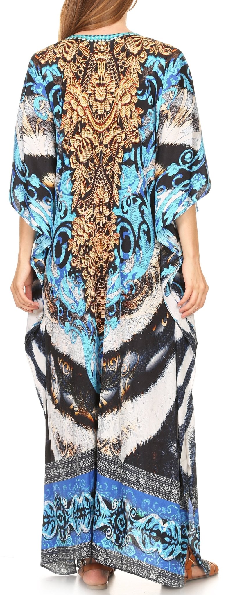 Sakkas Milanna Women's V neck Short Sleeve Vibrant Print Caftan Dress Cover-up dresses La Vie Bien Sakkas Milanna Women's V neck Short Sleeve Vibrant Print Caftan Dress Cover-up