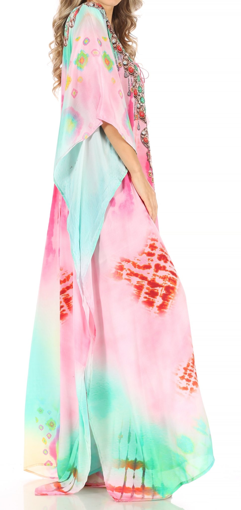 Sakkas Milanna Women's V neck Short Sleeve Vibrant Print Caftan Dress Cover-up dresses La Vie Bien Sakkas Milanna Women's V neck Short Sleeve Vibrant Print Caftan Dress Cover-up