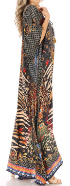 Sakkas Milanna Women's V neck Short Sleeve Vibrant Print Caftan Dress Cover-up dresses La Vie Bien Sakkas Milanna Women's V neck Short Sleeve Vibrant Print Caftan Dress Cover-up