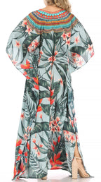 Sakkas Milanna Women's V neck Short Sleeve Vibrant Print Caftan Dress Cover-up dresses La Vie Bien Sakkas Milanna Women's V neck Short Sleeve Vibrant Print Caftan Dress Cover-up