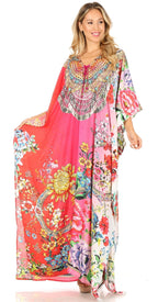 Sakkas Milanna Women's V neck Short Sleeve Vibrant Print Caftan Dress Cover-up dresses La Vie Bien Sakkas Milanna Women's V neck Short Sleeve Vibrant Print Caftan Dress Cover-up