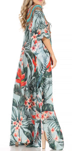 Sakkas Milanna Women's V neck Short Sleeve Vibrant Print Caftan Dress Cover-up dresses La Vie Bien Sakkas Milanna Women's V neck Short Sleeve Vibrant Print Caftan Dress Cover-up