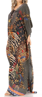 Sakkas Milanna Women's V neck Short Sleeve Vibrant Print Caftan Dress Cover-up dresses La Vie Bien Sakkas Milanna Women's V neck Short Sleeve Vibrant Print Caftan Dress Cover-up