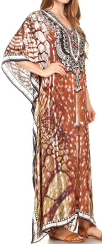 Sakkas Milanna Women's V neck Short Sleeve Vibrant Print Caftan Dress Cover-up dresses La Vie Bien Sakkas Milanna Women's V neck Short Sleeve Vibrant Print Caftan Dress Cover-up