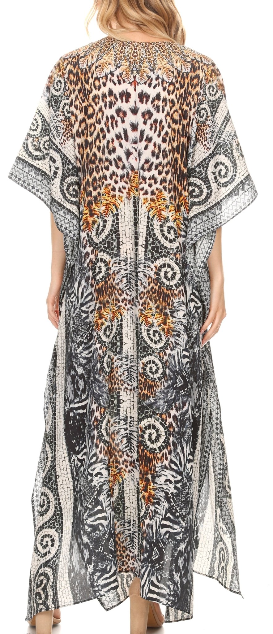 Sakkas Milanna Women's V neck Short Sleeve Vibrant Print Caftan Dress Cover-up dresses La Vie Bien Sakkas Milanna Women's V neck Short Sleeve Vibrant Print Caftan Dress Cover-up