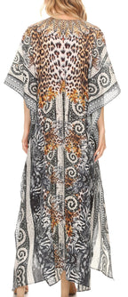Sakkas Milanna Women's V neck Short Sleeve Vibrant Print Caftan Dress Cover-up dresses La Vie Bien Sakkas Milanna Women's V neck Short Sleeve Vibrant Print Caftan Dress Cover-up