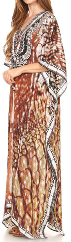 Sakkas Milanna Women's V neck Short Sleeve Vibrant Print Caftan Dress Cover-up dresses La Vie Bien Sakkas Milanna Women's V neck Short Sleeve Vibrant Print Caftan Dress Cover-up