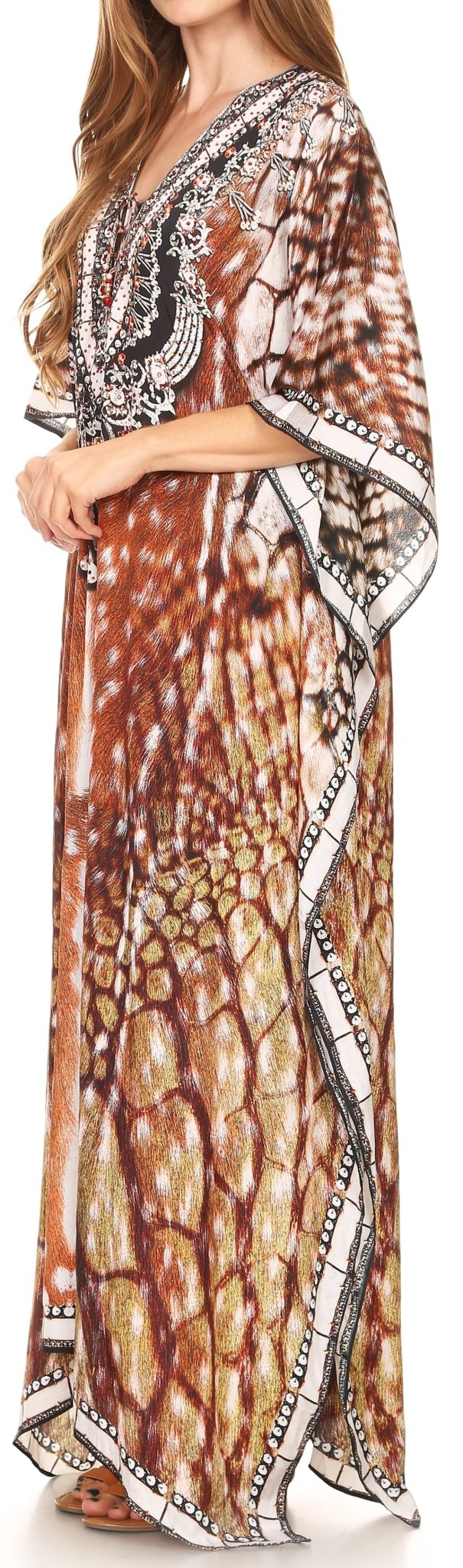 Sakkas Milanna Women's V neck Short Sleeve Vibrant Print Caftan Dress Cover-up dresses La Vie Bien Sakkas Milanna Women's V neck Short Sleeve Vibrant Print Caftan Dress Cover-up