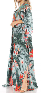 Sakkas Milanna Women's V neck Short Sleeve Vibrant Print Caftan Dress Cover-up dresses La Vie Bien Sakkas Milanna Women's V neck Short Sleeve Vibrant Print Caftan Dress Cover-up