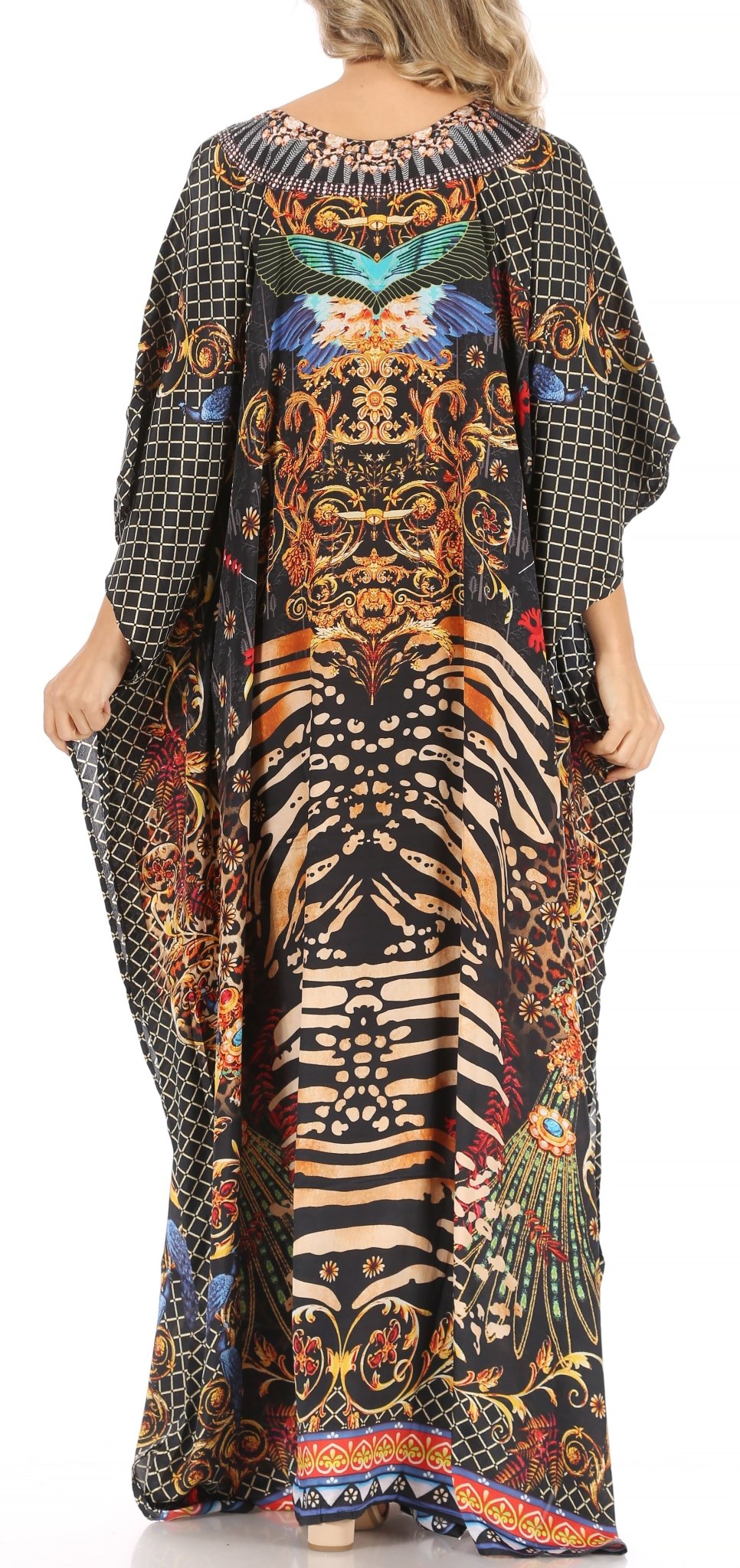 Sakkas Milanna Women's V neck Short Sleeve Vibrant Print Caftan Dress Cover-up dresses La Vie Bien Sakkas Milanna Women's V neck Short Sleeve Vibrant Print Caftan Dress Cover-up