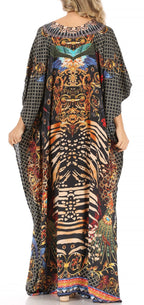 Sakkas Milanna Women's V neck Short Sleeve Vibrant Print Caftan Dress Cover-up dresses La Vie Bien Sakkas Milanna Women's V neck Short Sleeve Vibrant Print Caftan Dress Cover-up