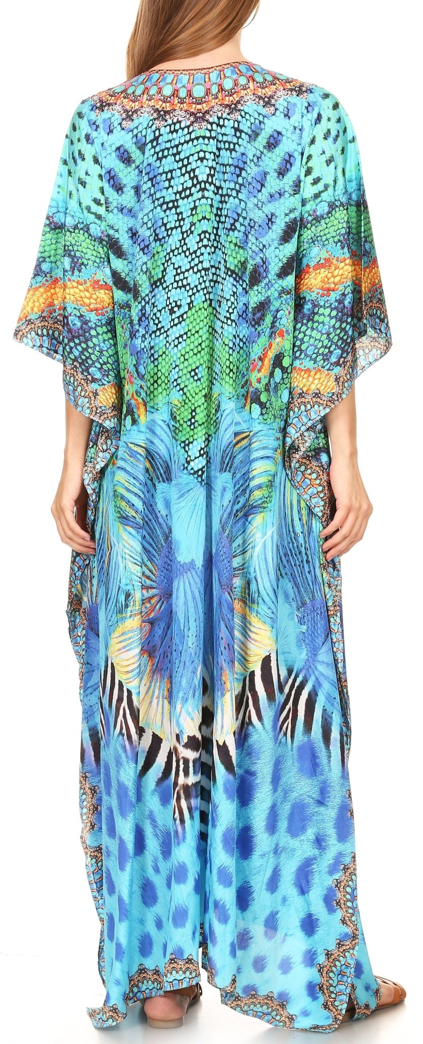 Sakkas Milanna Women's V neck Short Sleeve Vibrant Print Caftan Dress Cover-up dresses La Vie Bien Sakkas Milanna Women's V neck Short Sleeve Vibrant Print Caftan Dress Cover-up