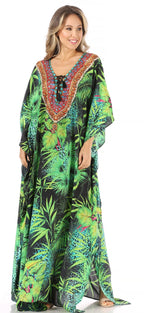 Sakkas Milanna Women's V neck Short Sleeve Vibrant Print Caftan Dress Cover-up dresses La Vie Bien Sakkas Milanna Women's V neck Short Sleeve Vibrant Print Caftan Dress Cover-up