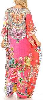 Sakkas Milanna Women's V neck Short Sleeve Vibrant Print Caftan Dress Cover-up dresses La Vie Bien Sakkas Milanna Women's V neck Short Sleeve Vibrant Print Caftan Dress Cover-up