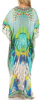Sakkas Milanna Women's V neck Short Sleeve Vibrant Print Caftan Dress Cover-up dresses La Vie Bien Sakkas Milanna Women's V neck Short Sleeve Vibrant Print Caftan Dress Cover-up