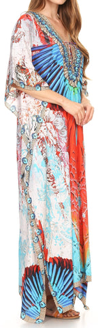 Sakkas Milanna Women's V neck Short Sleeve Vibrant Print Caftan Dress Cover-up dresses La Vie Bien Sakkas Milanna Women's V neck Short Sleeve Vibrant Print Caftan Dress Cover-up