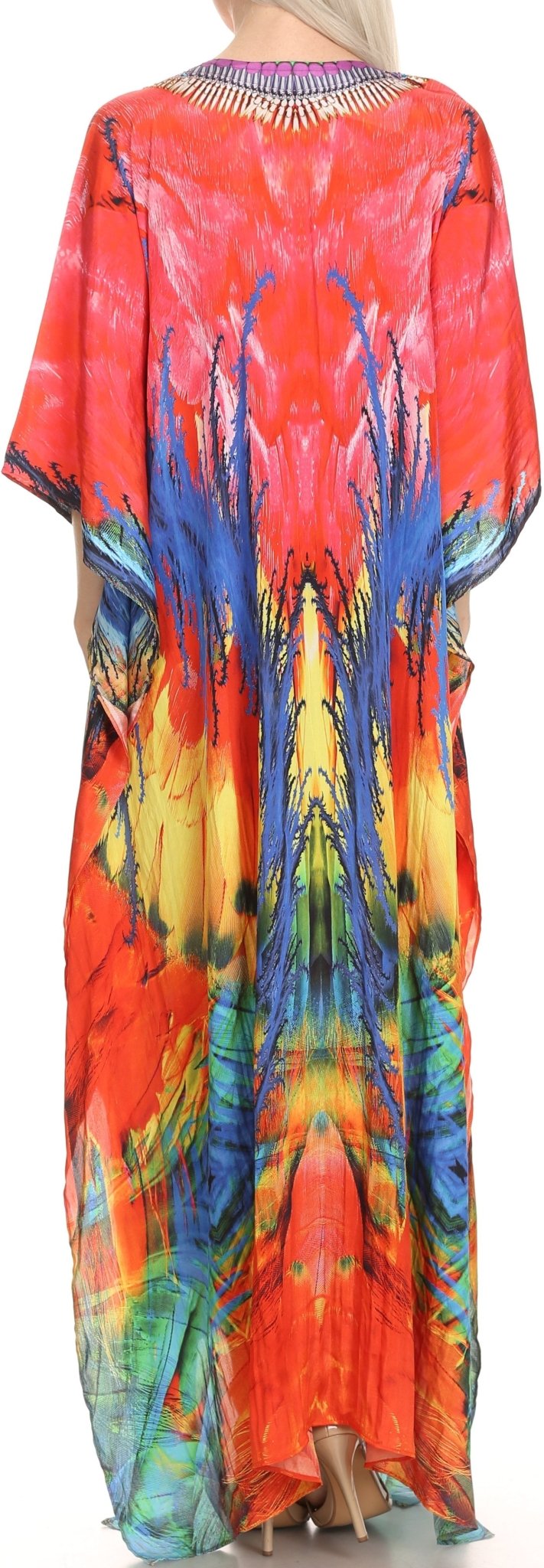 Sakkas Milanna Women's V neck Short Sleeve Vibrant Print Caftan Dress Cover-up dresses La Vie Bien Sakkas Milanna Women's V neck Short Sleeve Vibrant Print Caftan Dress Cover-up