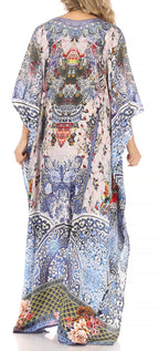 Sakkas Milanna Women's V neck Short Sleeve Vibrant Print Caftan Dress Cover-up dresses La Vie Bien Sakkas Milanna Women's V neck Short Sleeve Vibrant Print Caftan Dress Cover-up