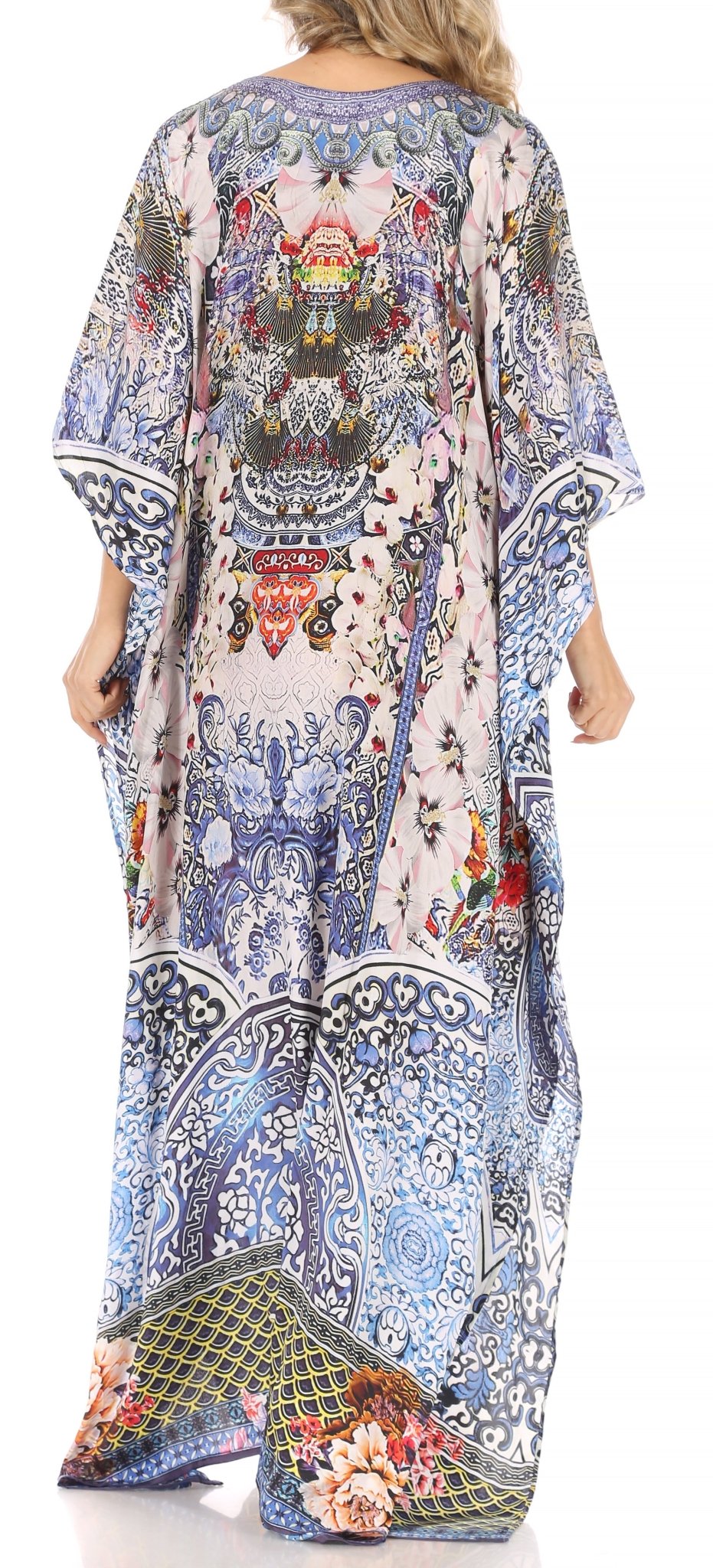 Sakkas Milanna Women's V neck Short Sleeve Vibrant Print Caftan Dress Cover-up dresses La Vie Bien Sakkas Milanna Women's V neck Short Sleeve Vibrant Print Caftan Dress Cover-up