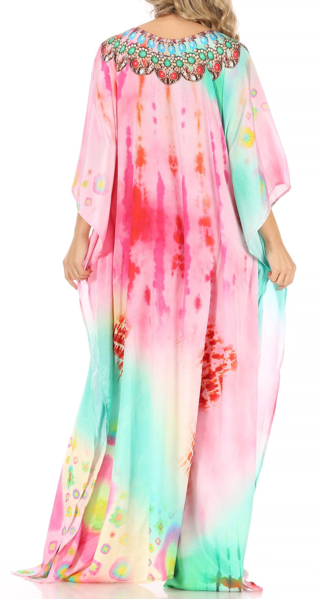 Sakkas Milanna Women's V neck Short Sleeve Vibrant Print Caftan Dress Cover-up dresses La Vie Bien Sakkas Milanna Women's V neck Short Sleeve Vibrant Print Caftan Dress Cover-up
